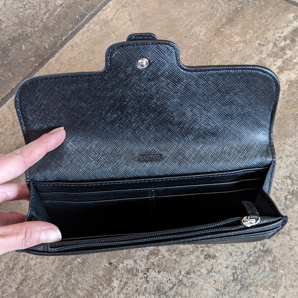 Coach Black Leather Continental Wallet with Silver Hardware - Picture 7 of 9